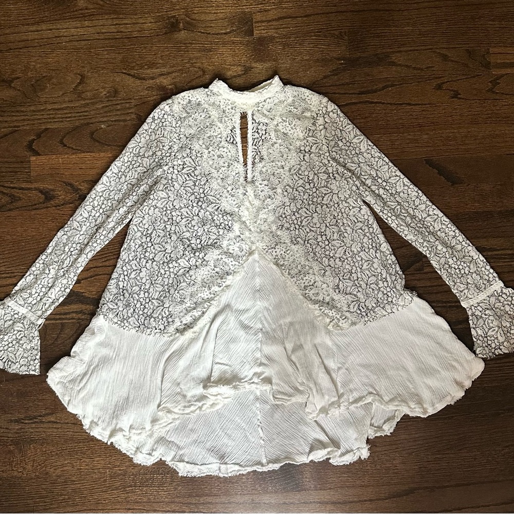 Free People White Lace Overlay Blouse